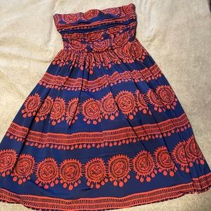 Anthro Womens Tea Length Floral Strapless Dress XS